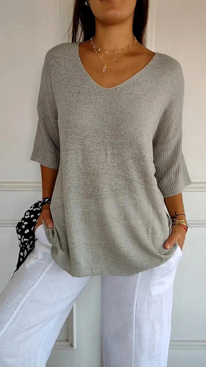 V-neck knitted sweater