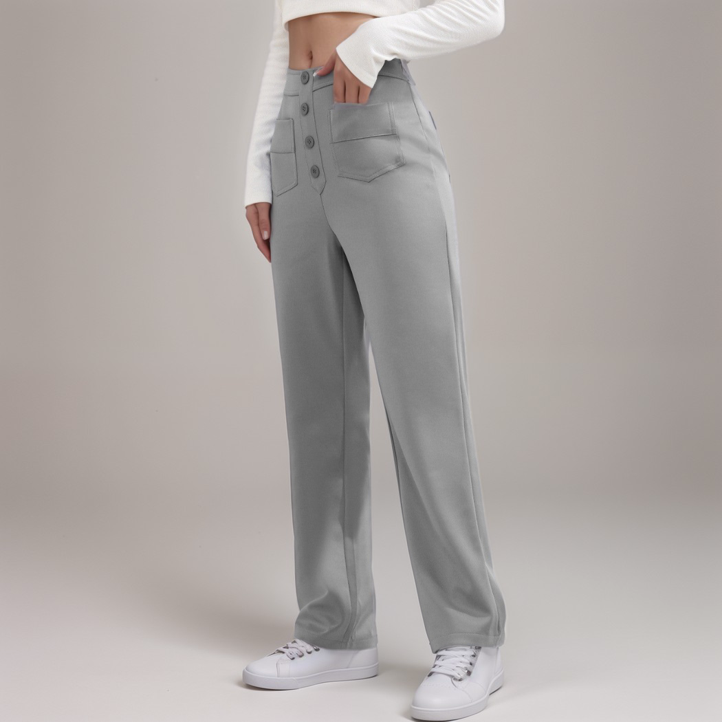High-waisted elastic pants