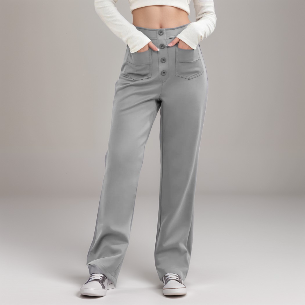 High-waisted elastic pants