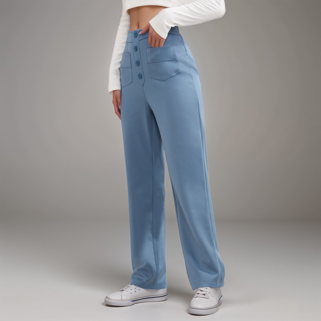 High-waisted elastic pants