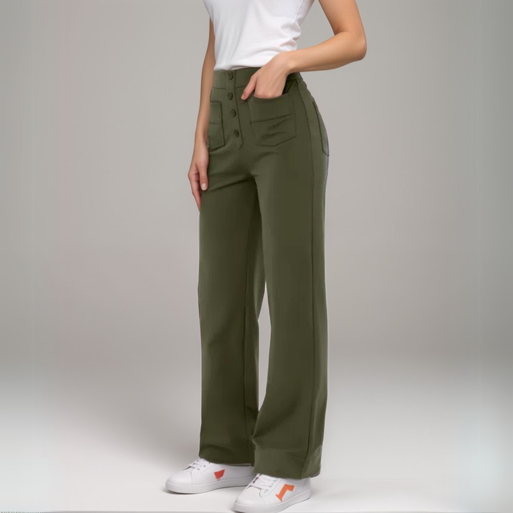 High-waisted elastic pants