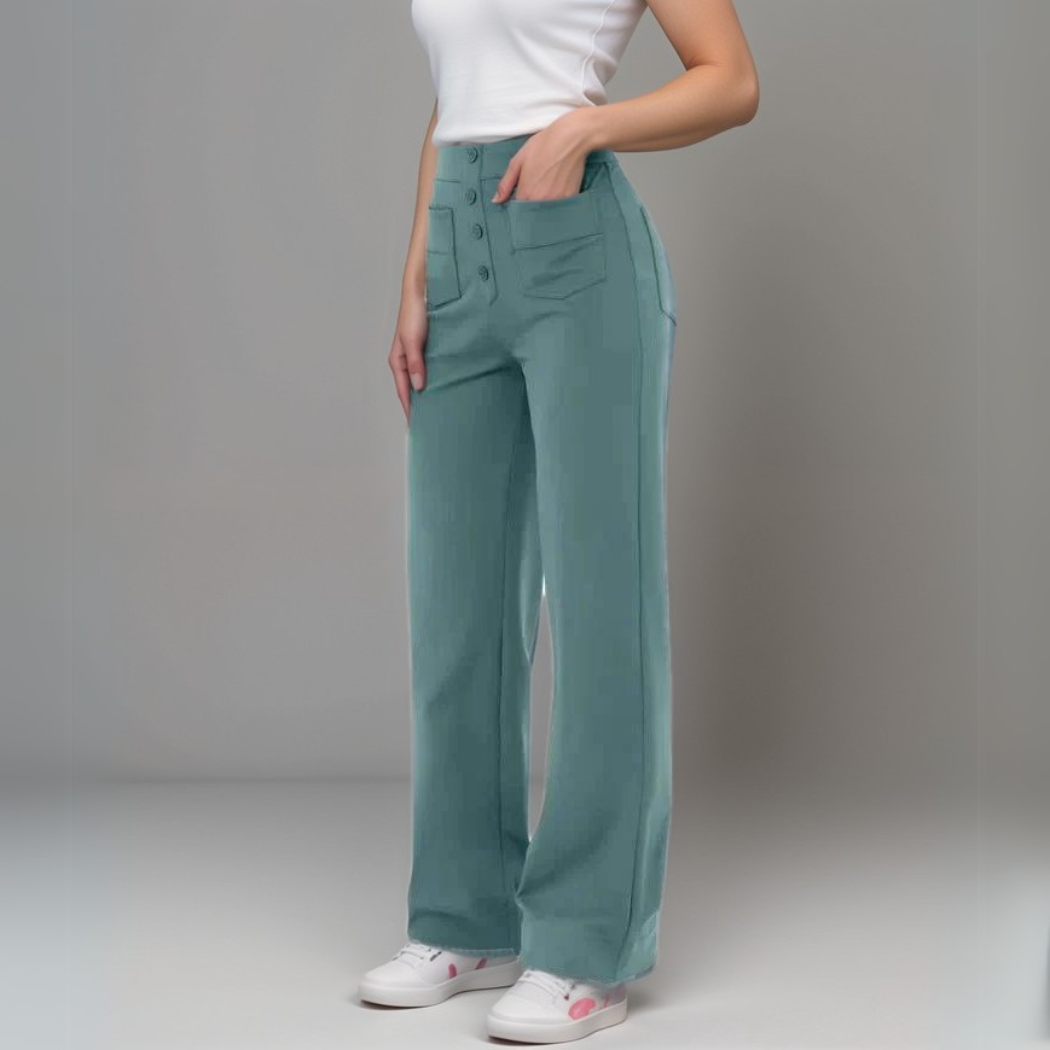 High-waisted elastic pants