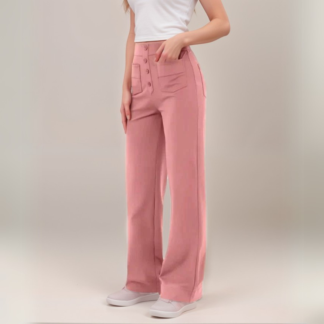 High-waisted elastic pants