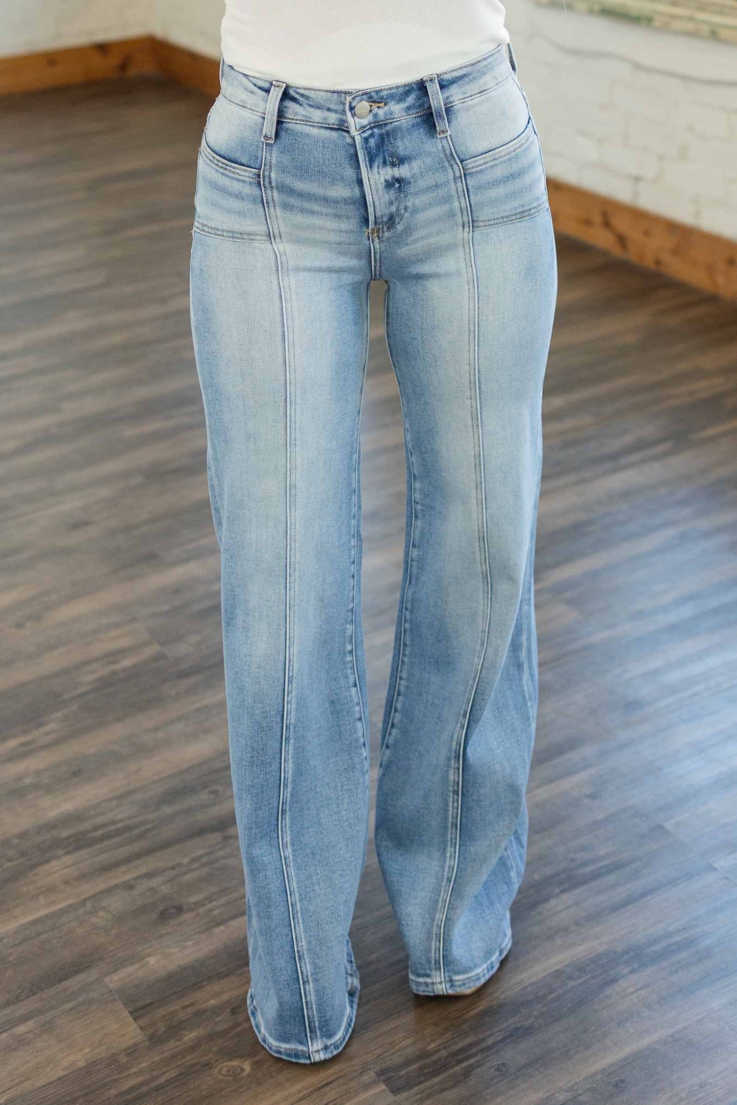 Wide Leg Front Seam Jeans