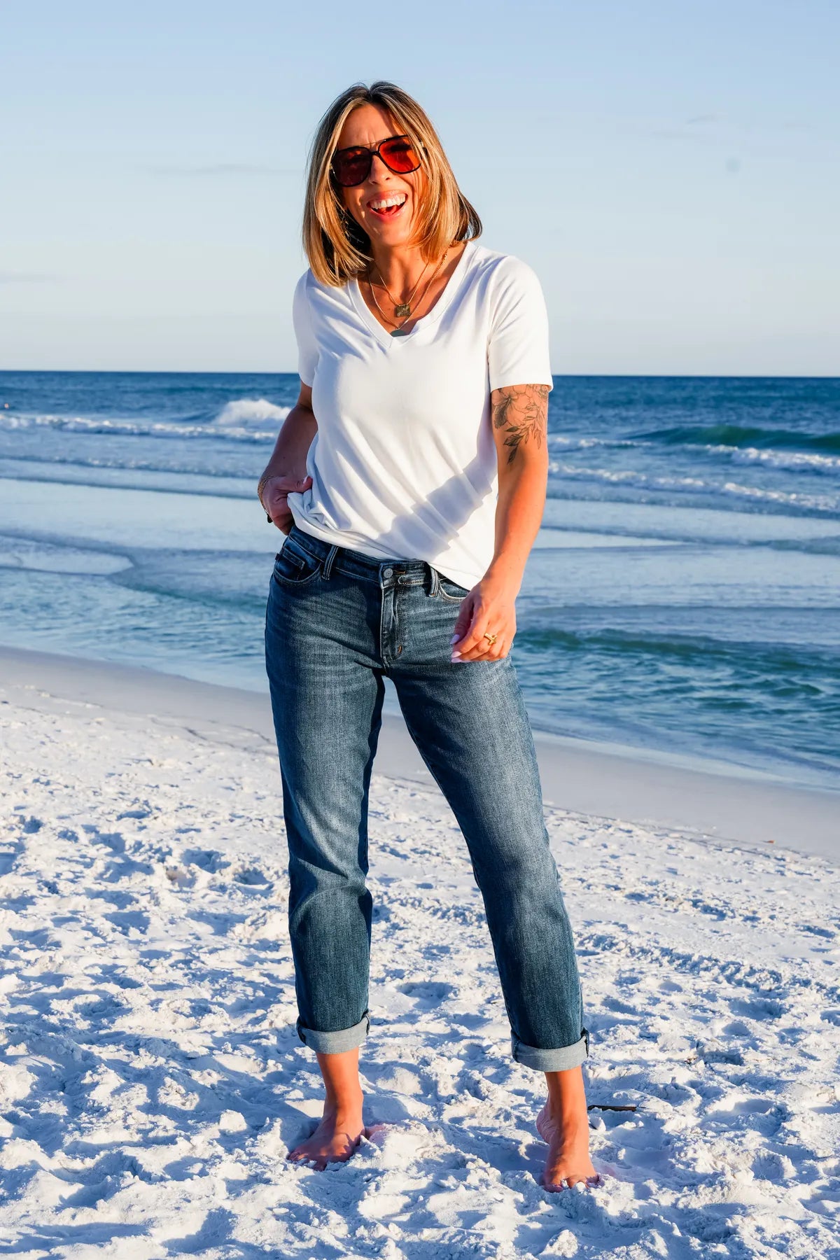 Tummy Control Mid-Rise Cuffed Jeans