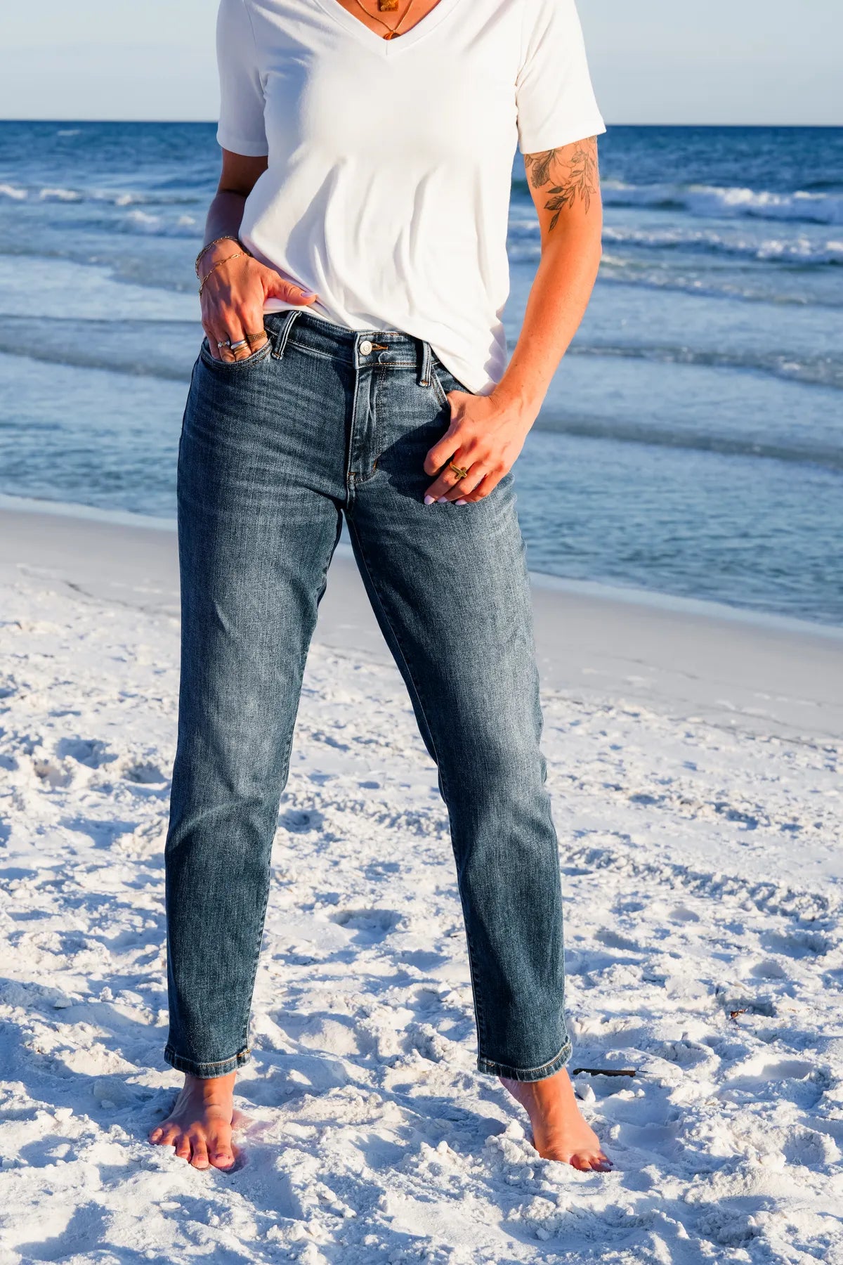 Tummy Control Mid-Rise Cuffed Jeans