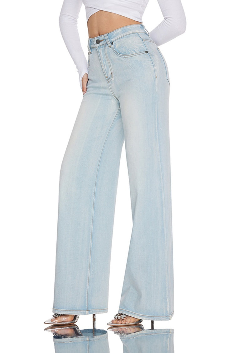 Women High Rise Stretch Wide Leg Jeans