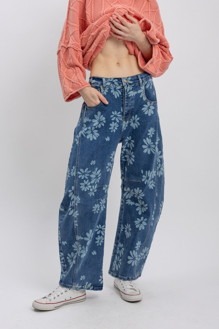 Floral Barrel Jeans