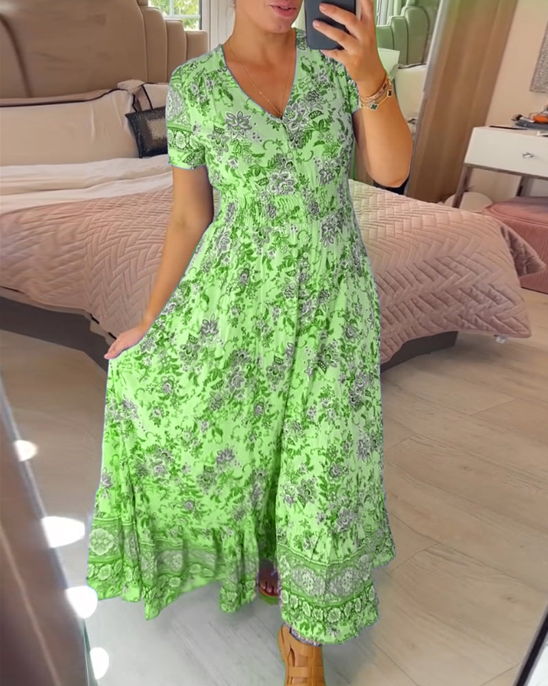 Vibrant V-neck floral dress