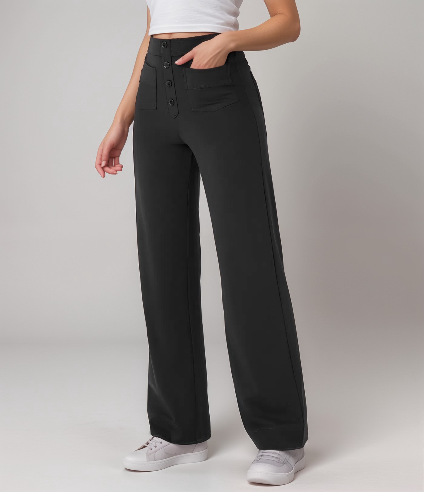 High-waisted elastic pants