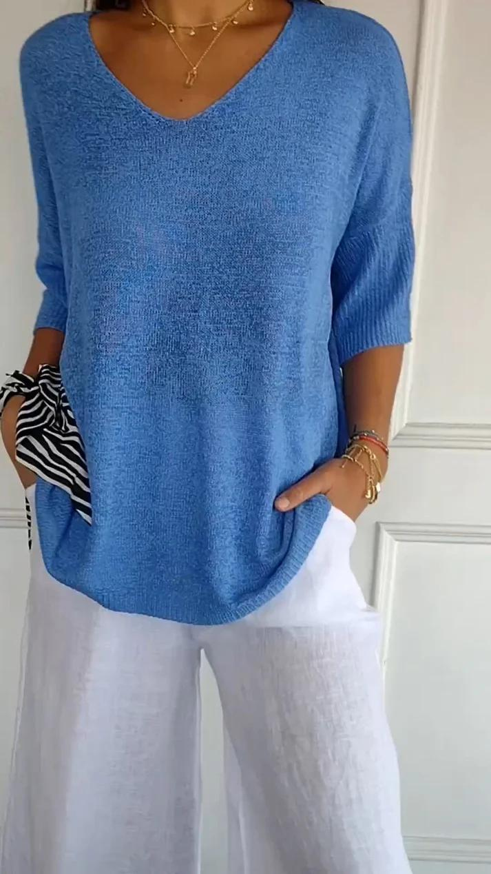 V-neck knitted sweater