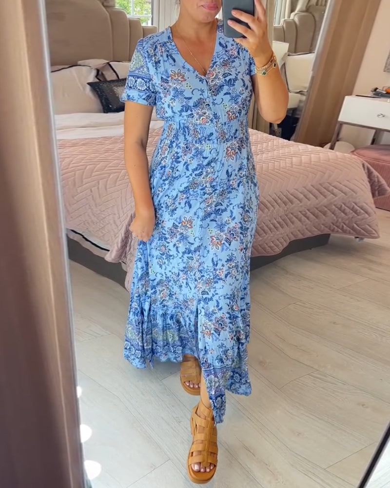 Vibrant V-neck floral dress