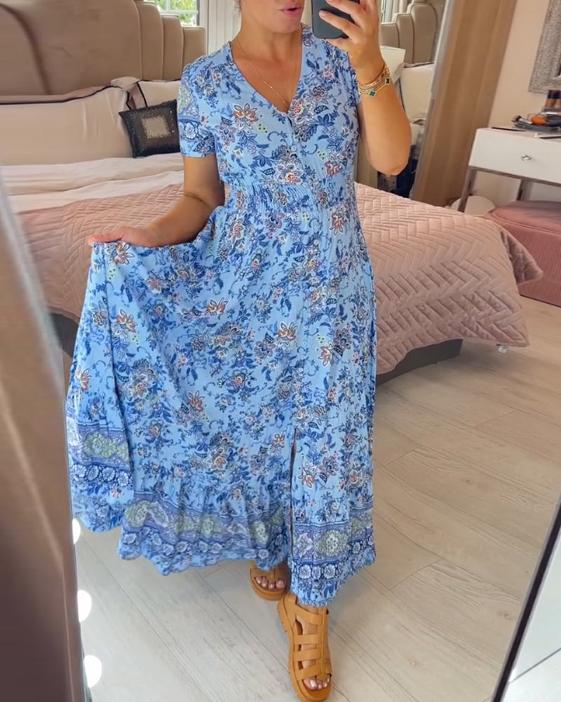 Vibrant V-neck floral dress