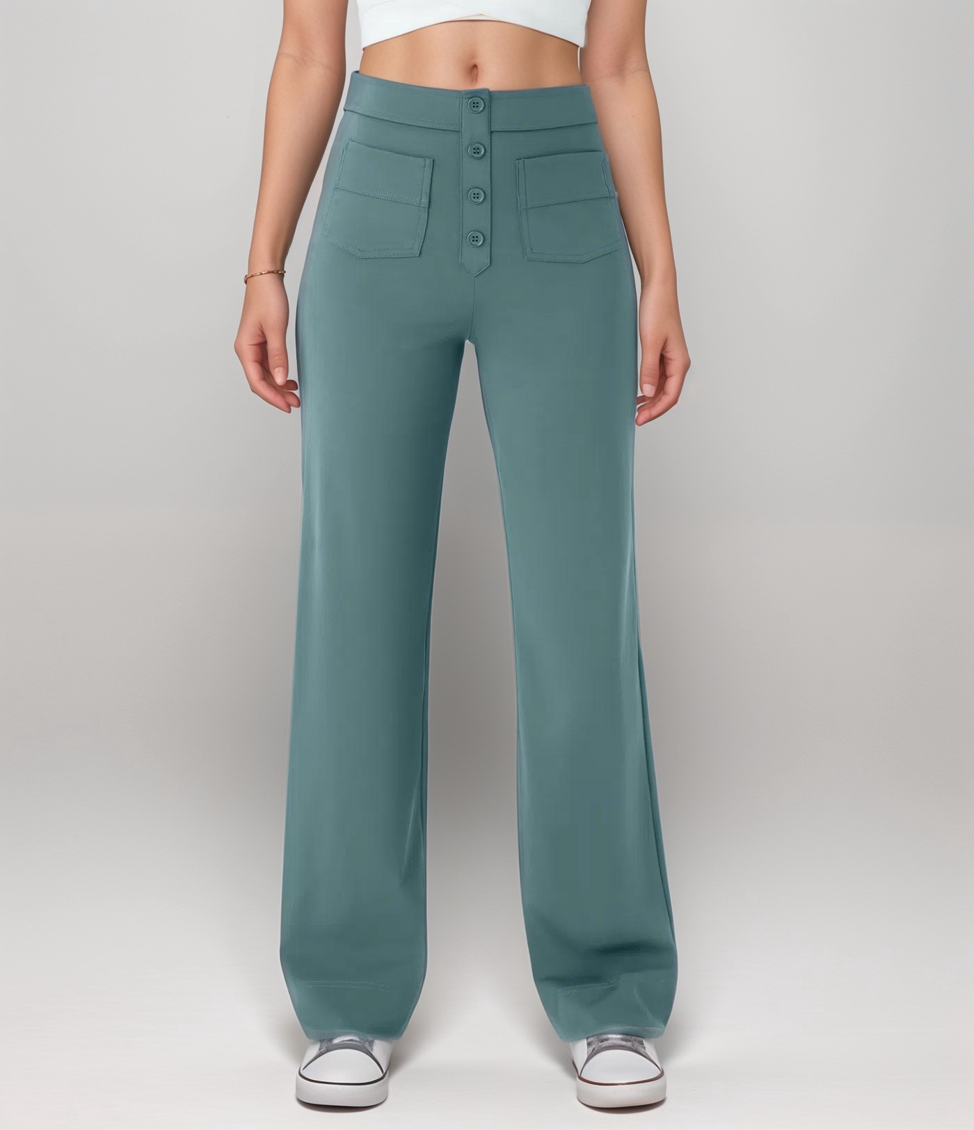 High-waisted elastic pants