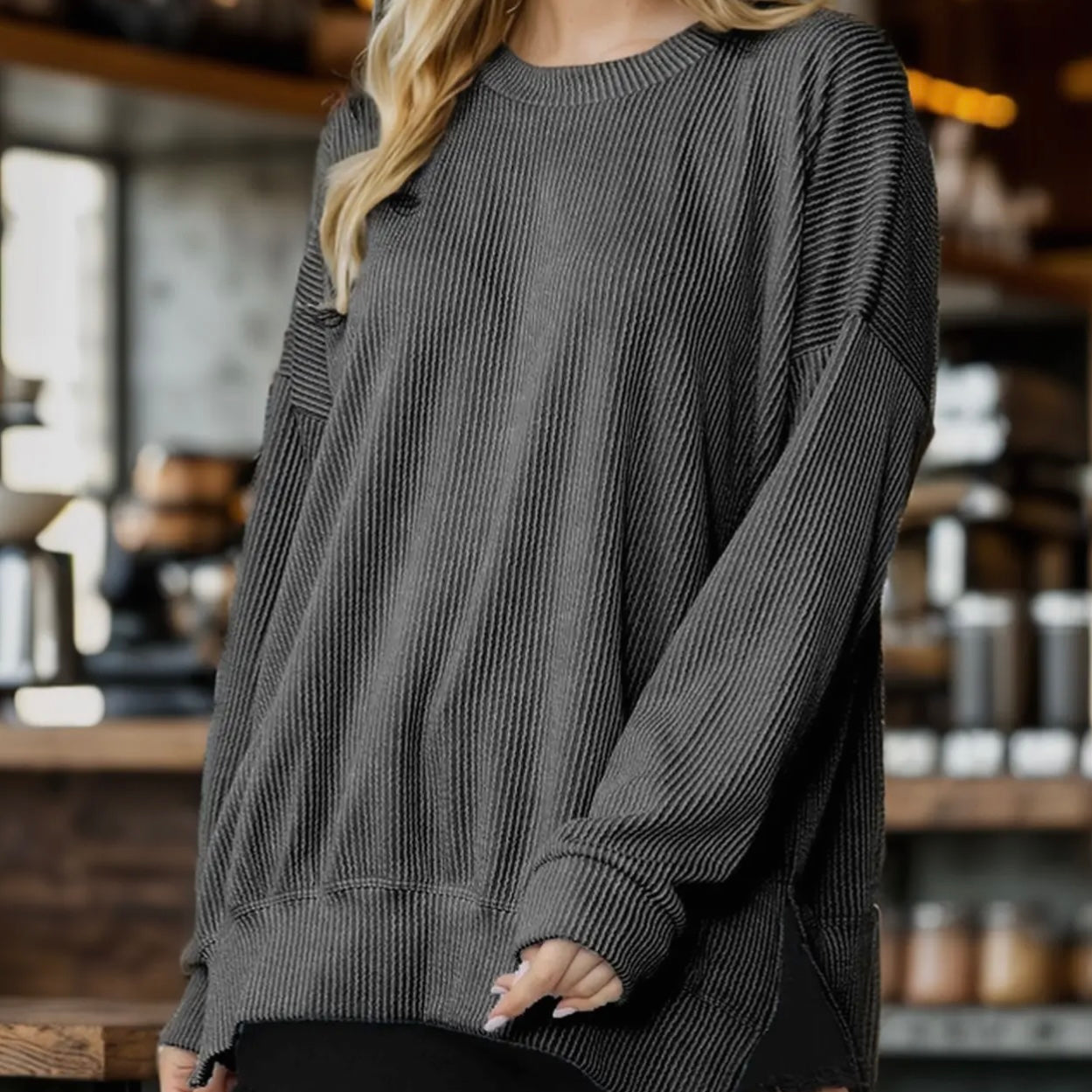 Oversized Ribbed Sweatshirt