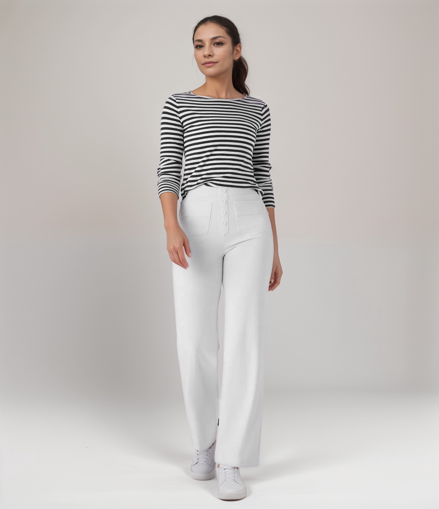 High-waisted elastic pants