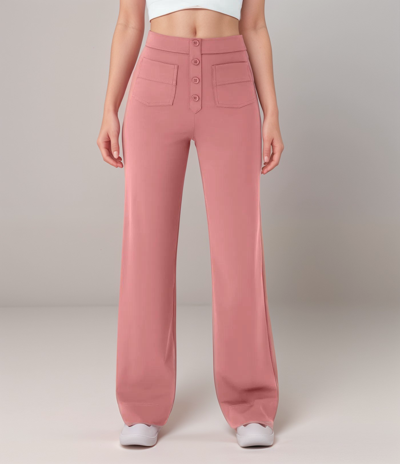 High-waisted elastic pants