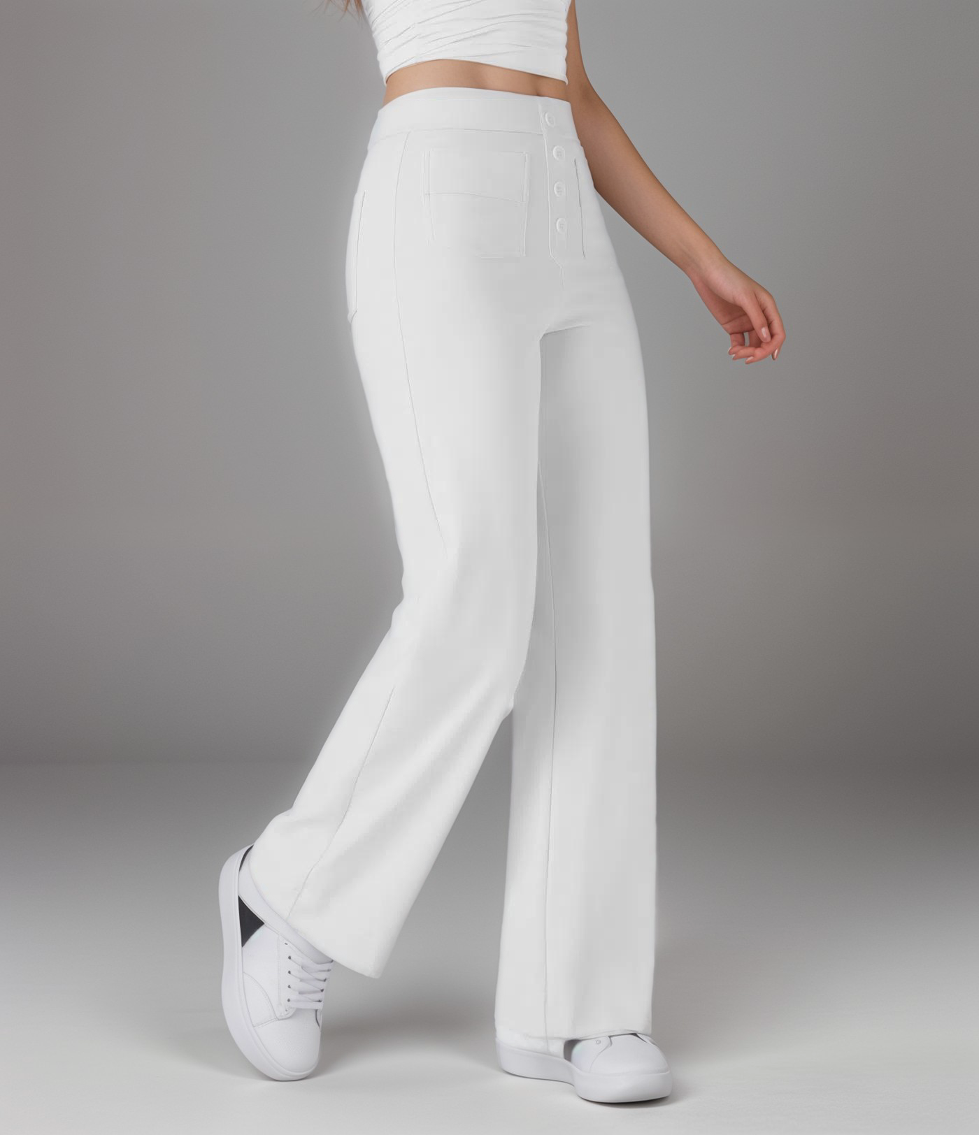 High-waisted elastic pants