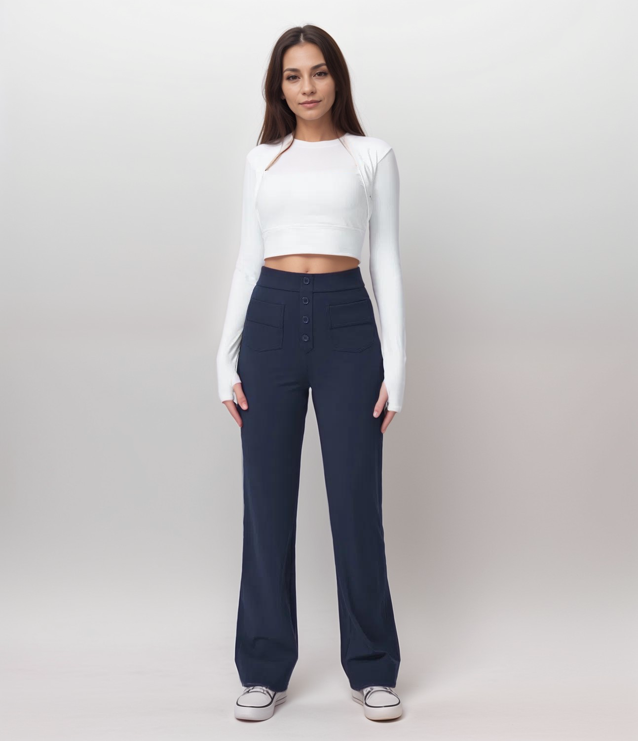 High-waisted elastic pants