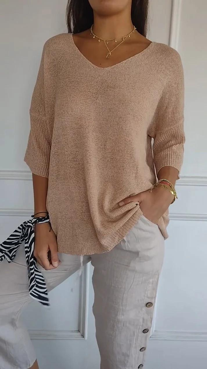 V-neck knitted sweater