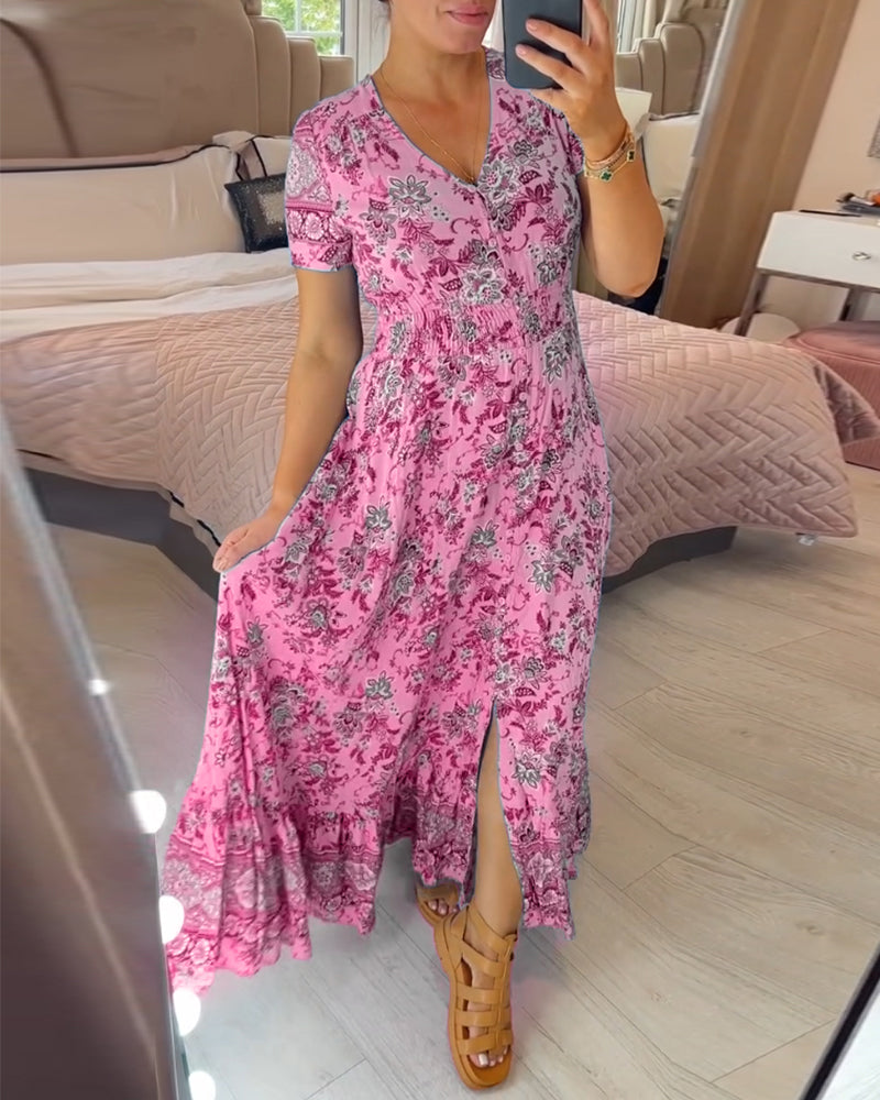 Vibrant V-neck floral dress