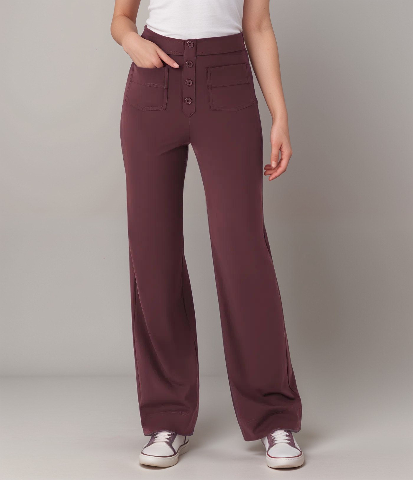 High-waisted elastic pants