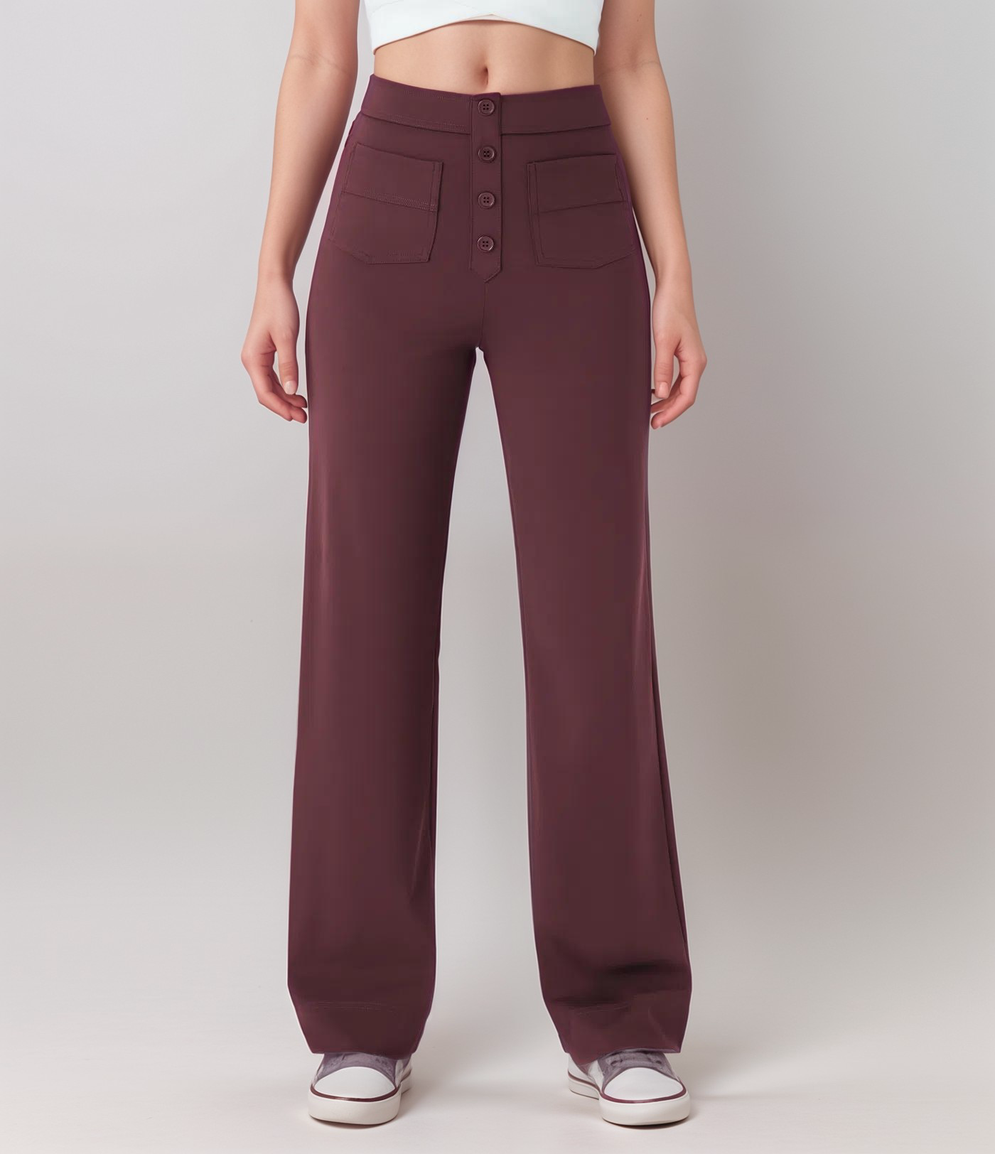 High-waisted elastic pants