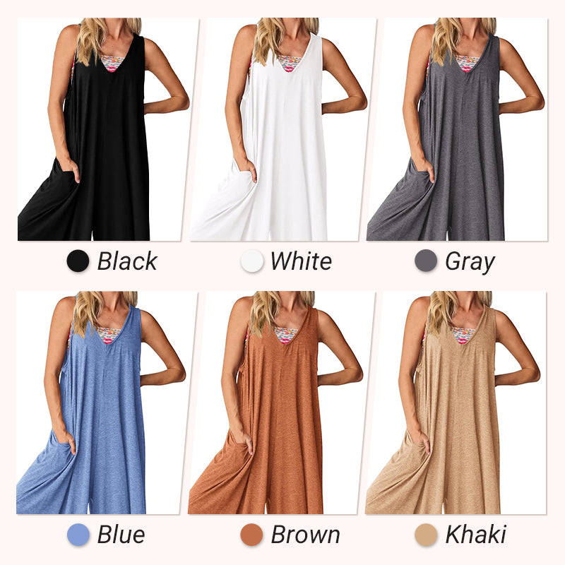 Casual V-Neck Sleeveless Wide-Leg Jumpsuit