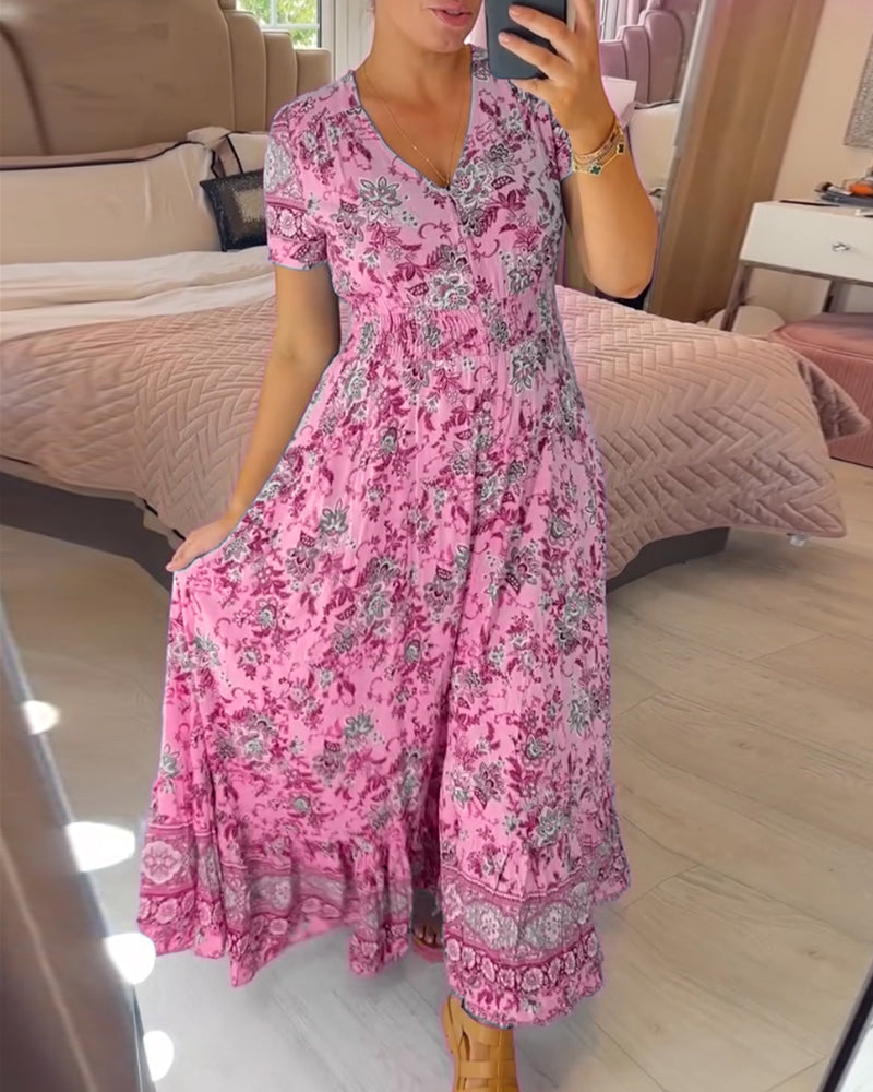 Vibrant V-neck floral dress