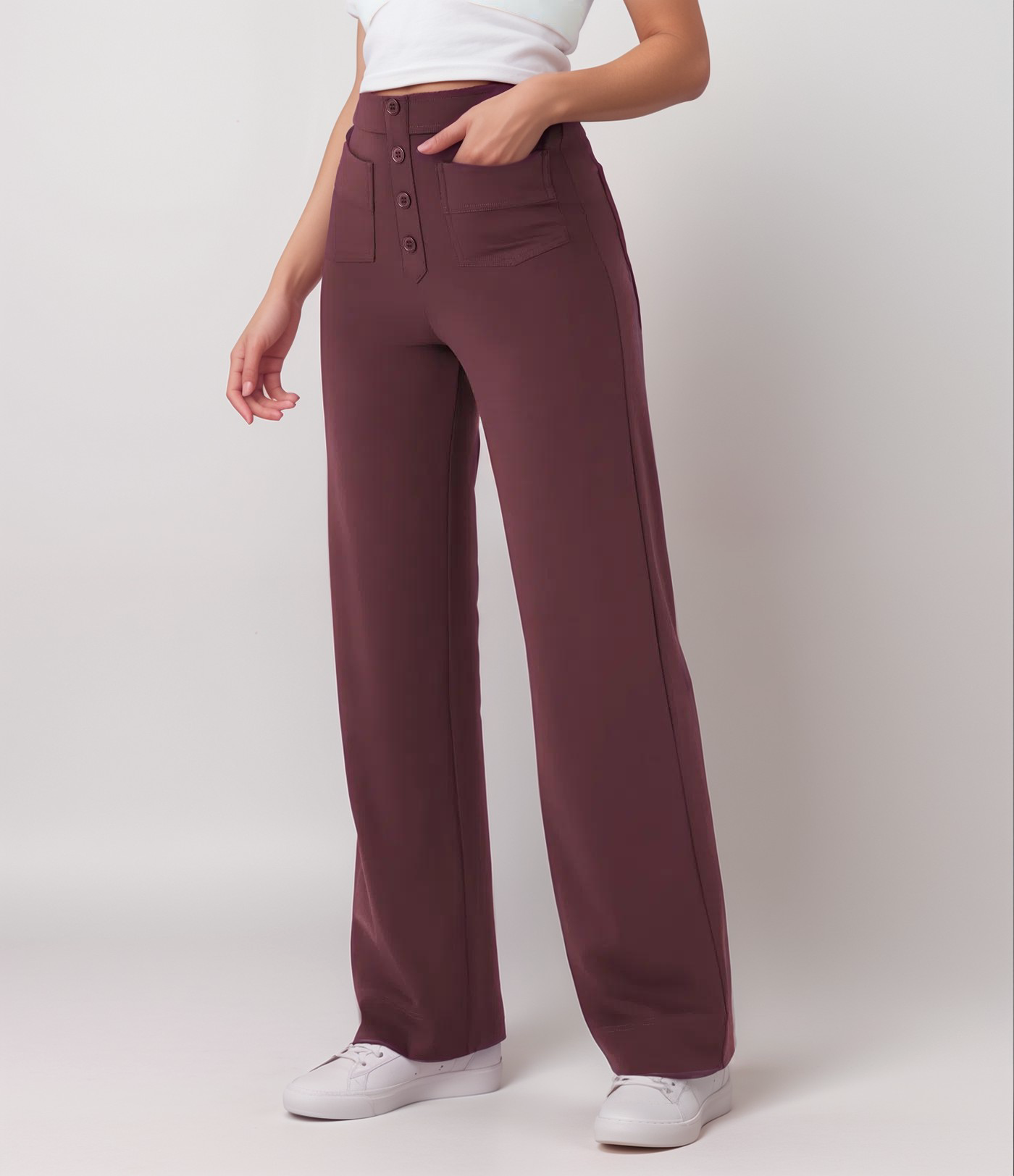 High-waisted elastic pants