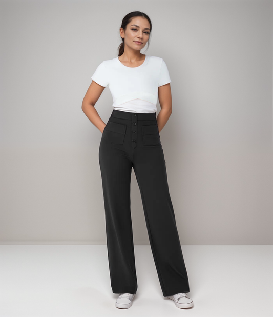 High-waisted elastic pants