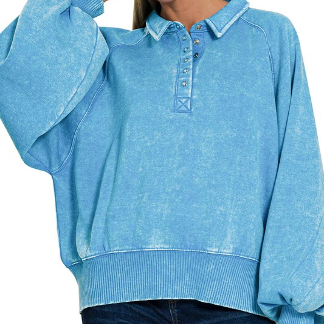 Acid Wash Button Up Pullover