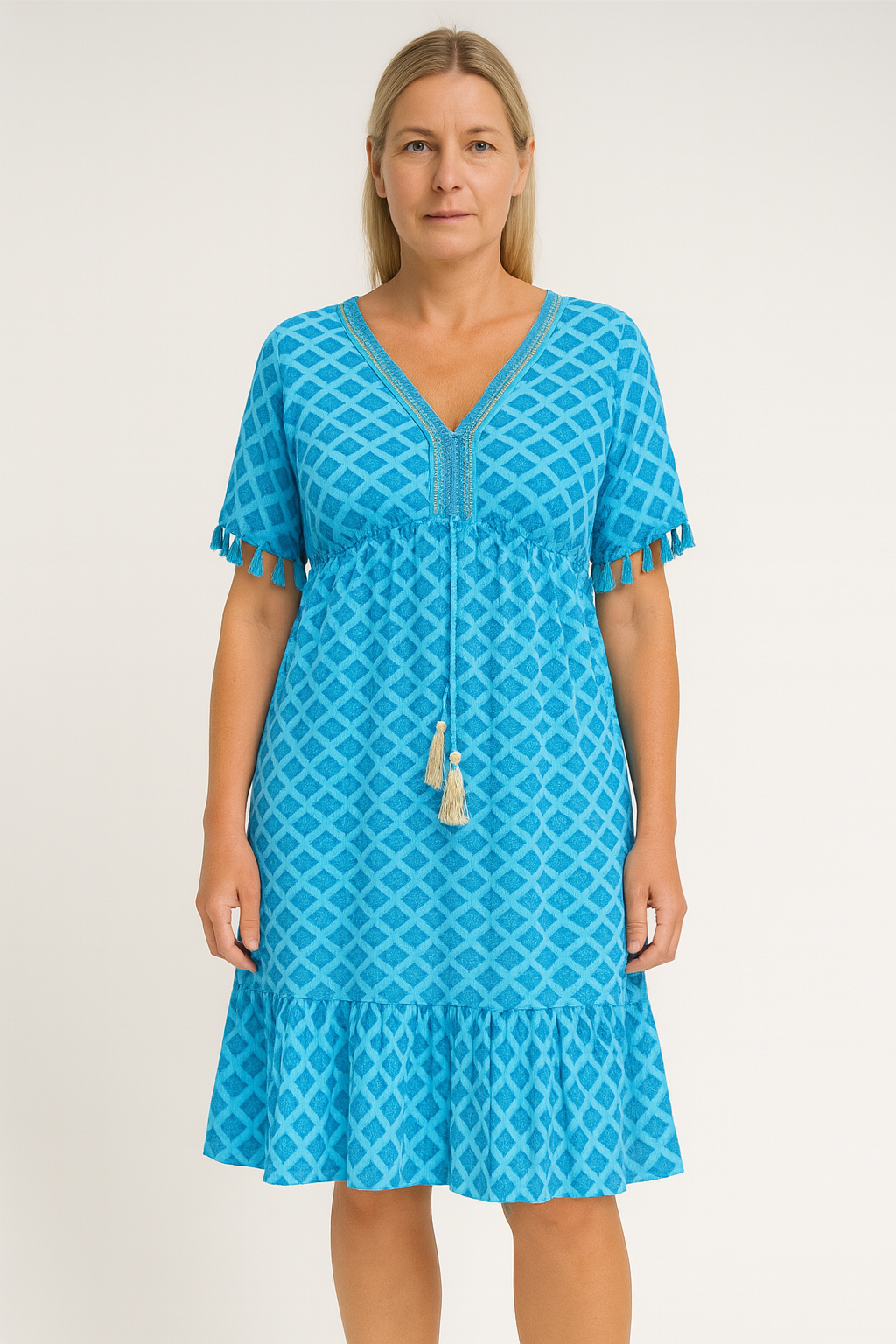 Printed V-Neck A-Line Dress