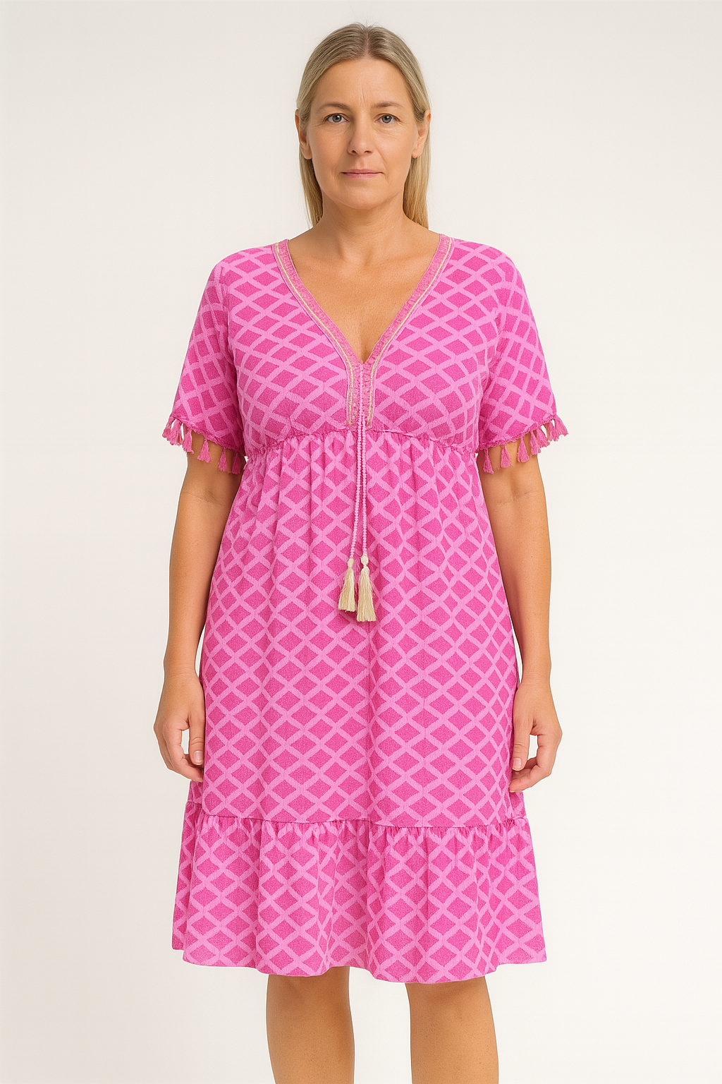 Printed V-Neck A-Line Dress