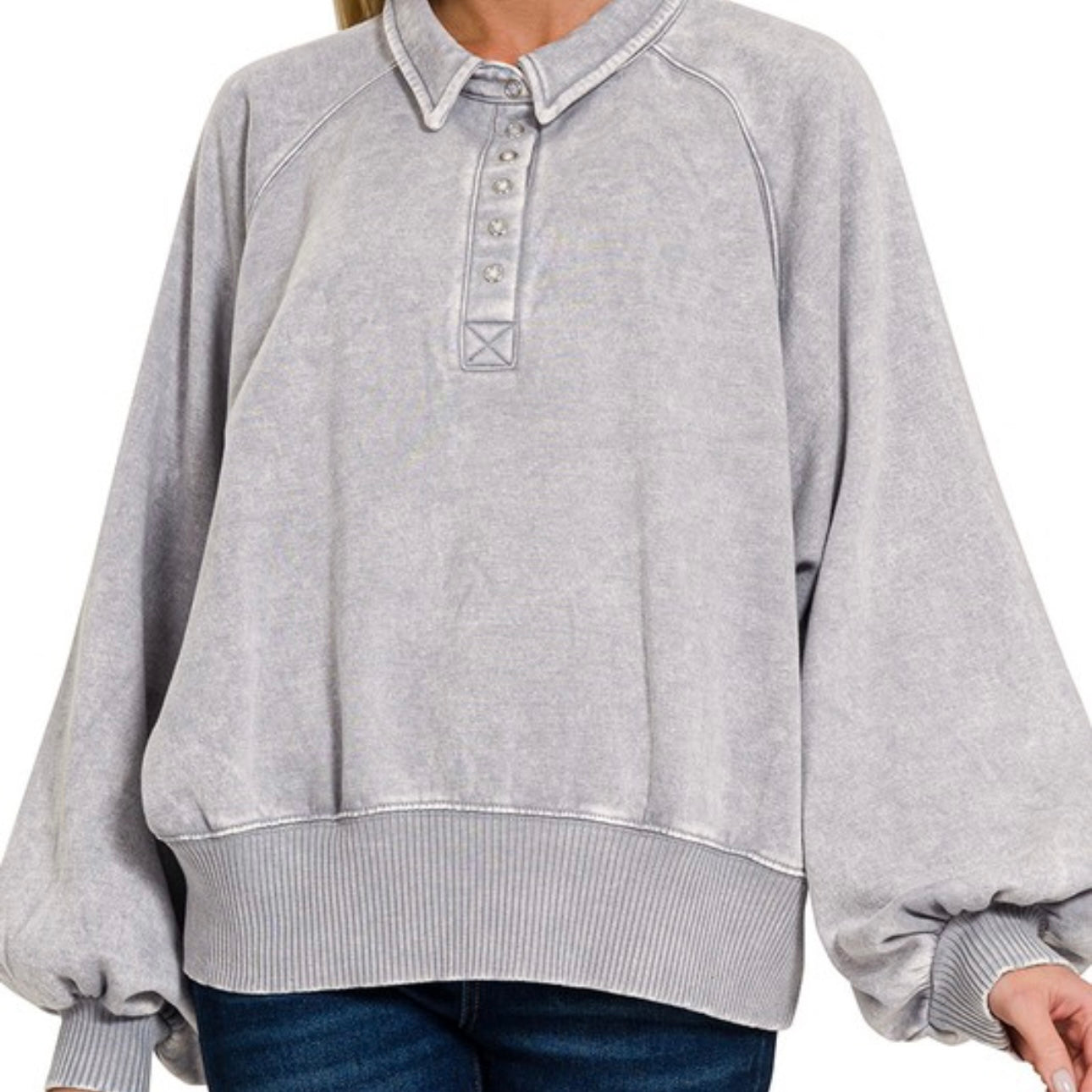 Acid Wash Button Up Pullover