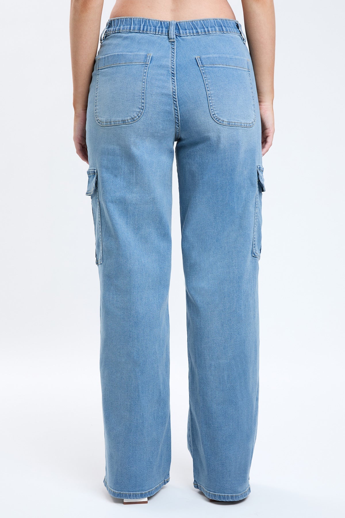 Elastic Waist Straight Leg Cargo Jeans