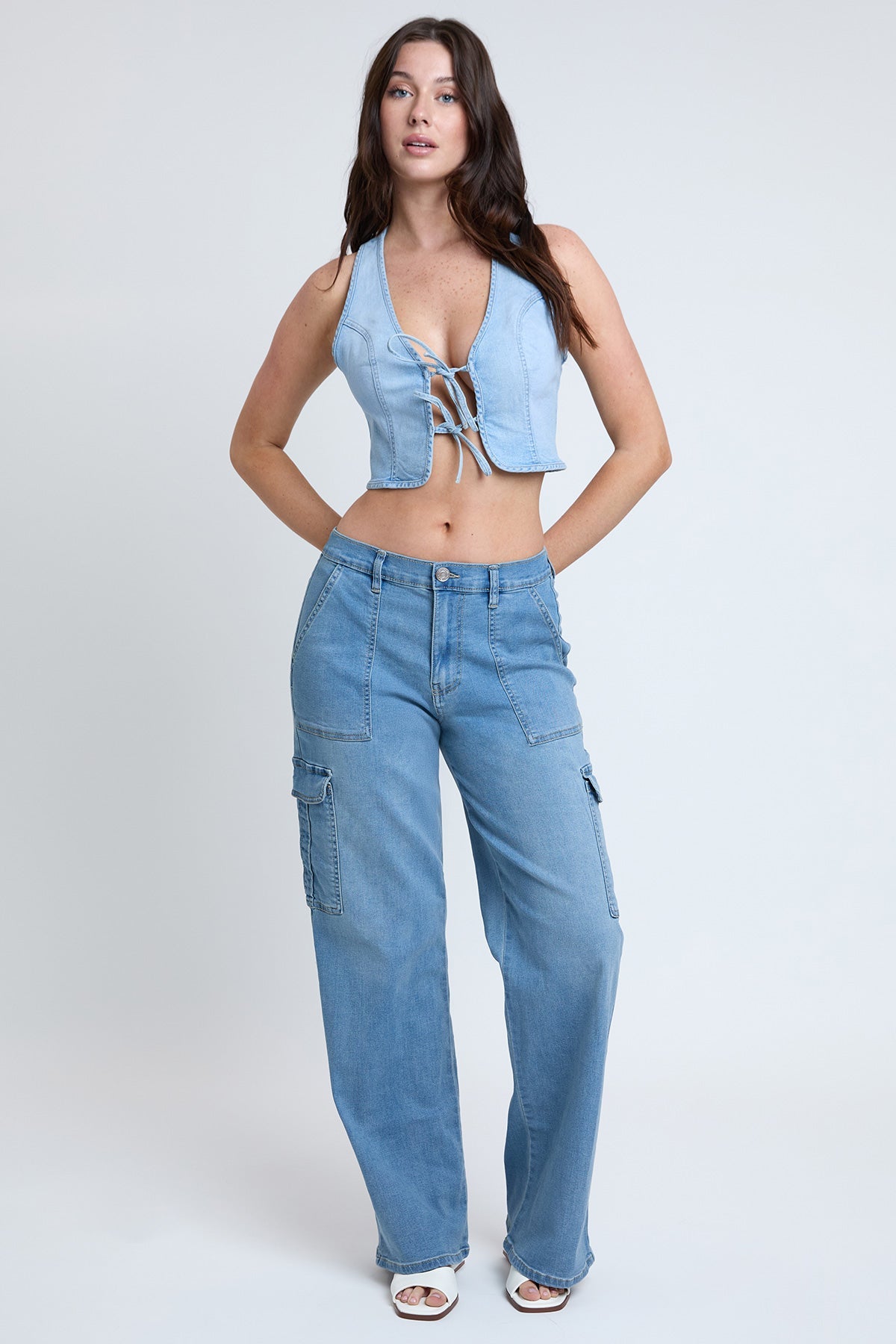 Elastic Waist Straight Leg Cargo Jeans