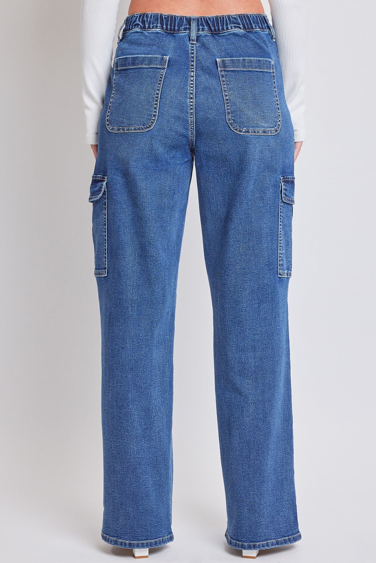 Elastic Waist Straight Leg Cargo Jeans