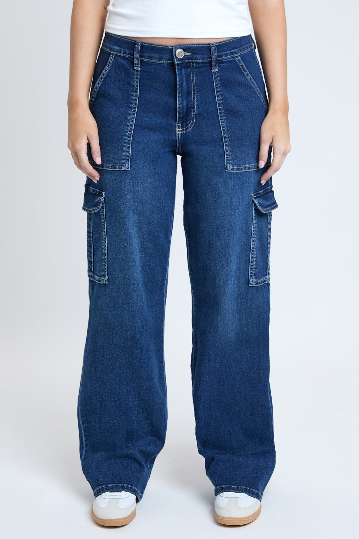 Elastic Waist Straight Leg Cargo Jeans