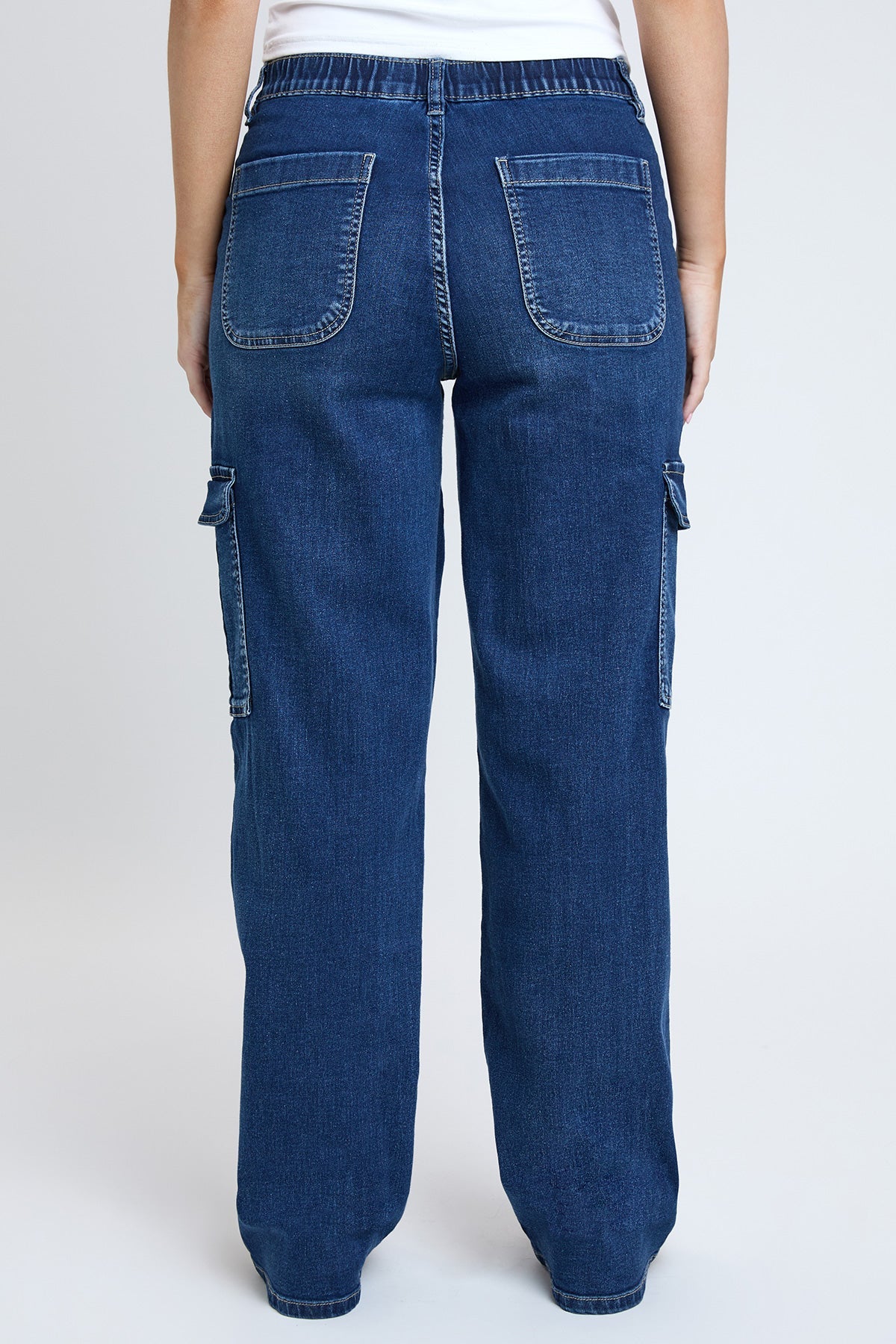 Elastic Waist Straight Leg Cargo Jeans