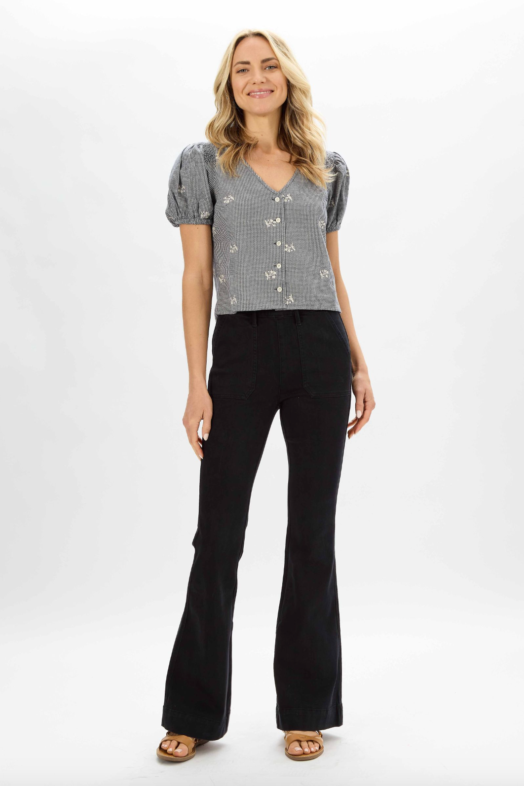 Black Pull-On Trouser Flare Jeans