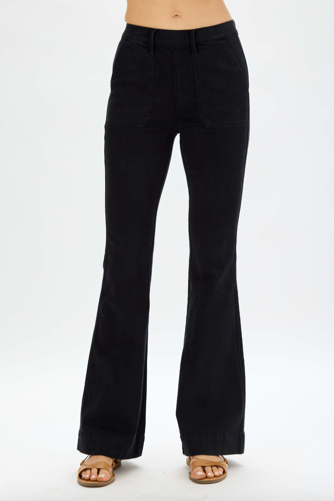 Black Pull-On Trouser Flare Jeans