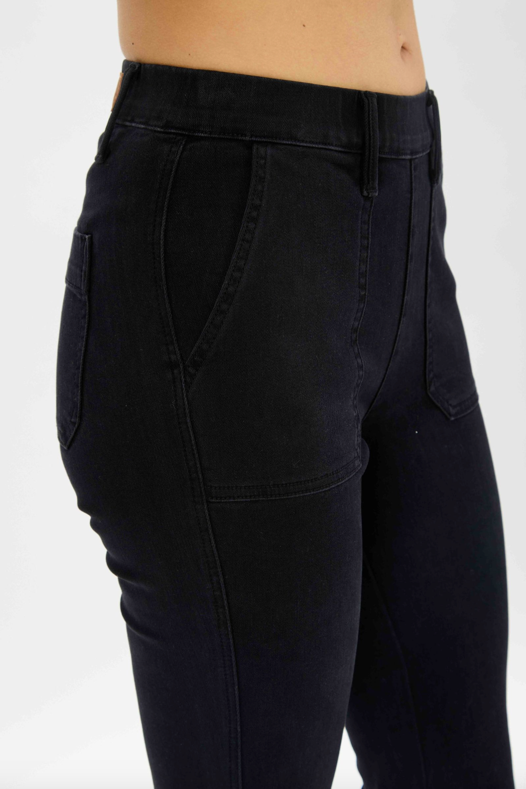 Black Pull-On Trouser Flare Jeans