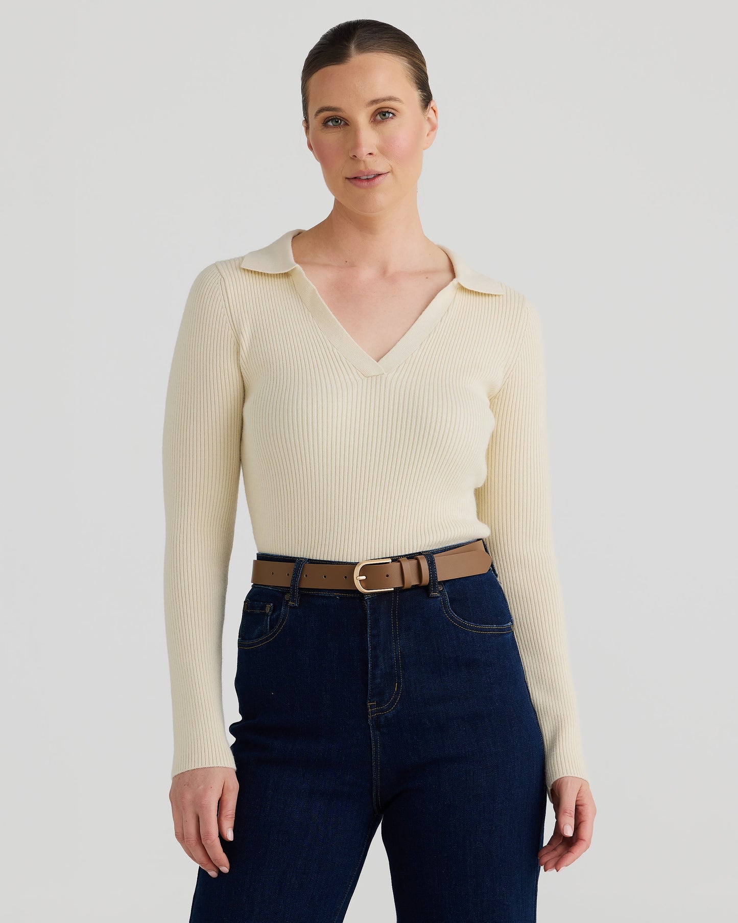 Classic Brown Leather Belt for Women – Gold Buckle