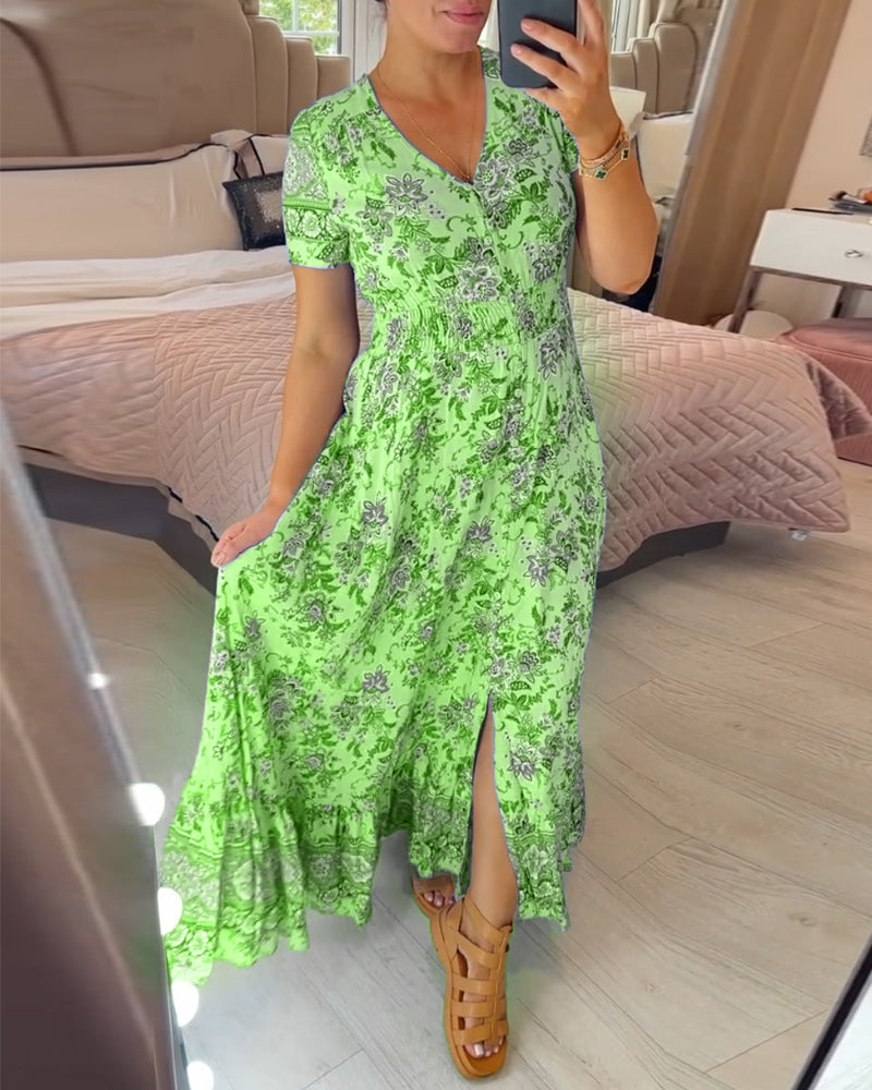 Vibrant V-neck floral dress