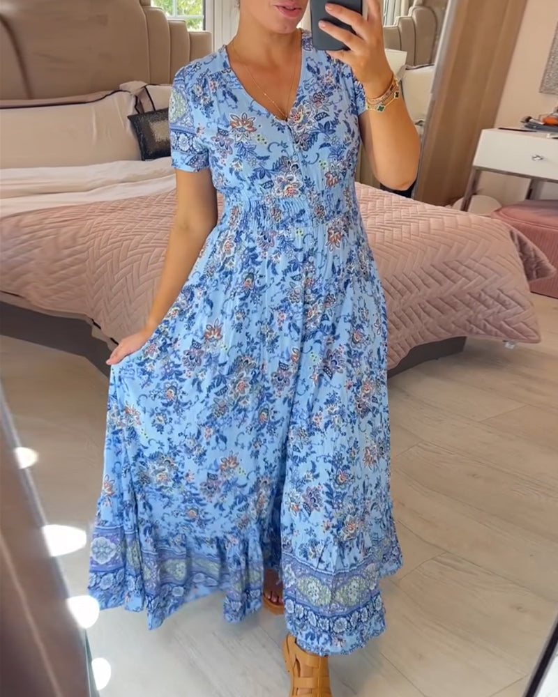 Vibrant V-neck floral dress