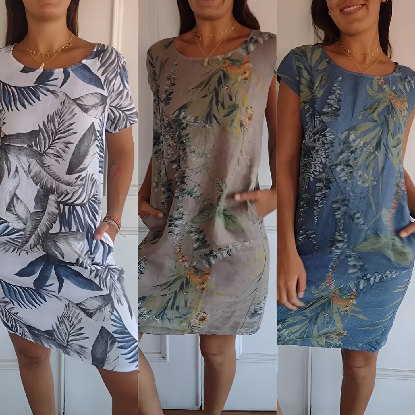 Round Neck Dress with Botanical Print