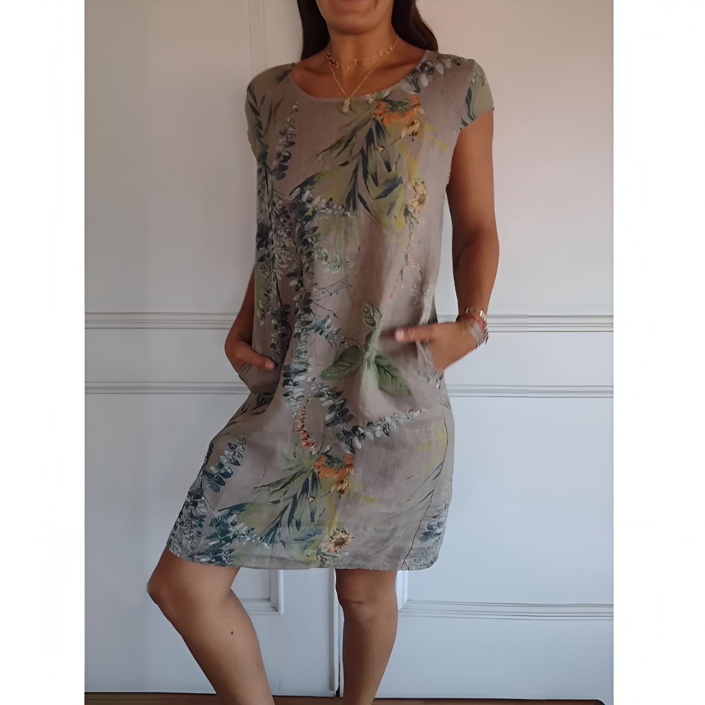 Round Neck Dress with Botanical Print