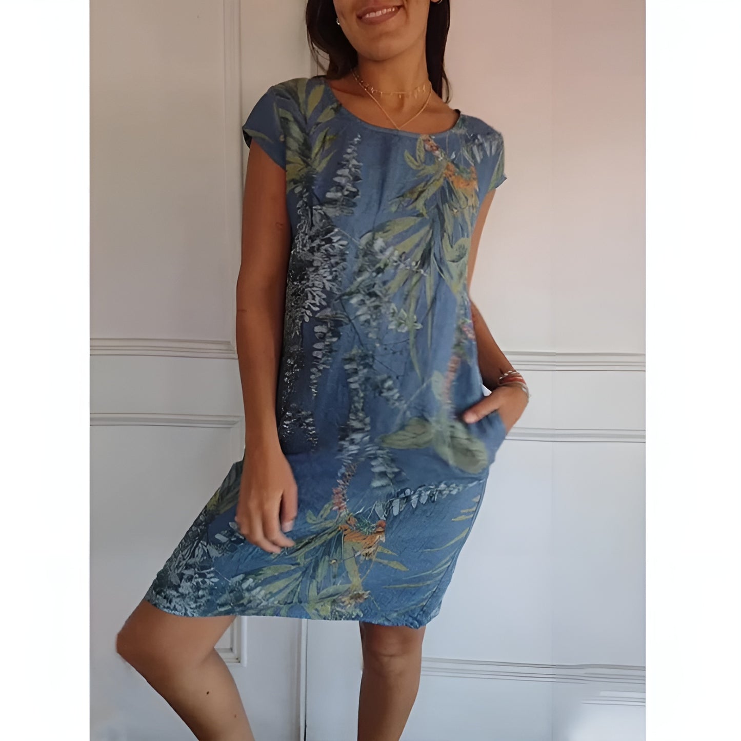 Round Neck Dress with Botanical Print