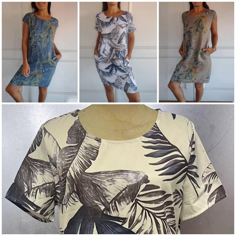 Round Neck Dress with Botanical Print